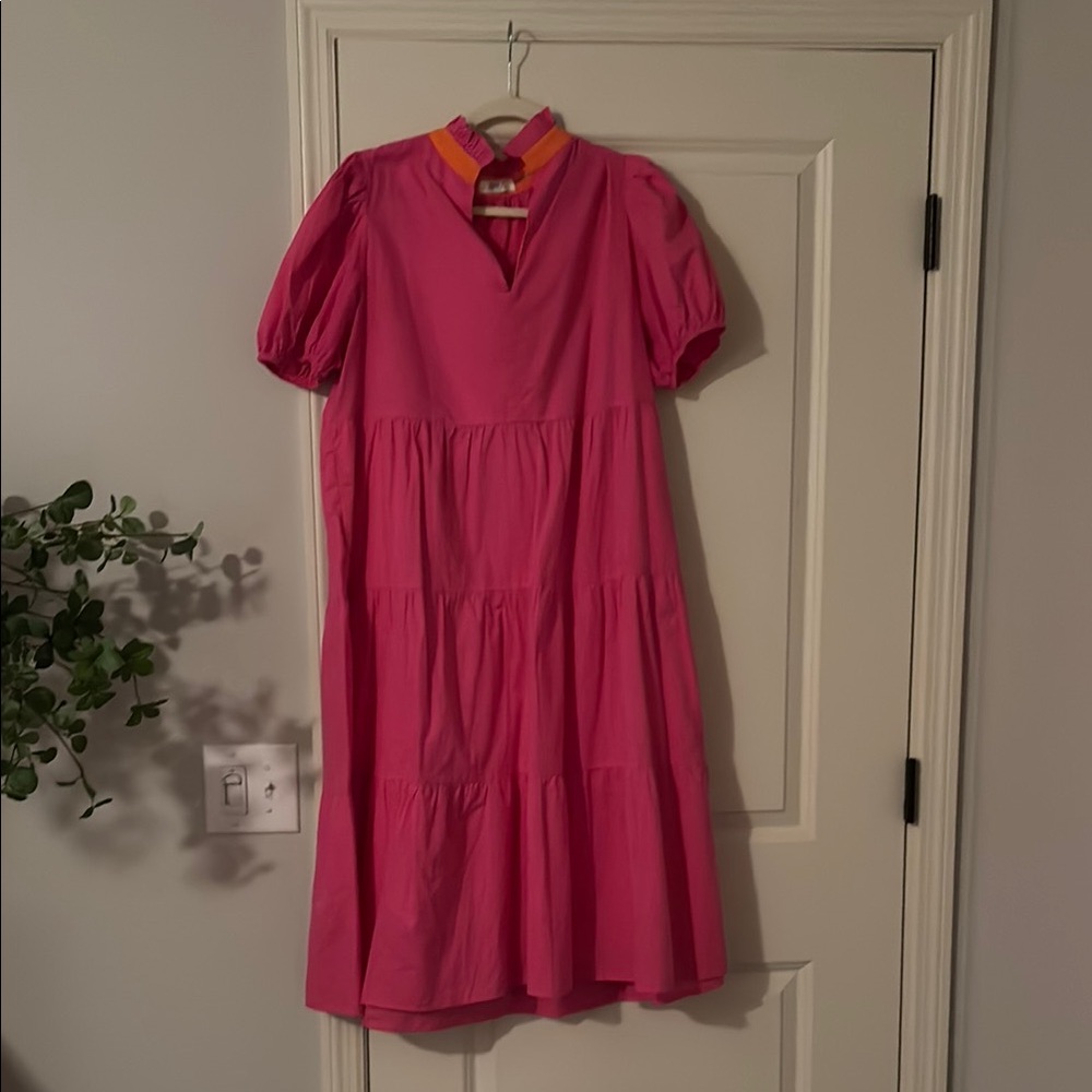 Pink Dress with Orange Collar
